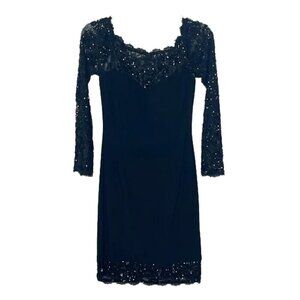 Betsy & Adam Navy Blue Sequin Lace Sheath Dress